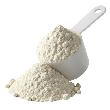 White Protein Powder Scoop with Pile on Black Background