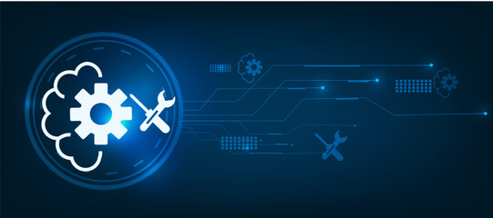 AI system repair icon concept with blue abstract background