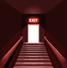 Exit Stairway in a Dark Room Cartoon Illustration Vector