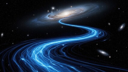 Obraz premium Cosmic river of light flowing through galaxy and stars in deep space