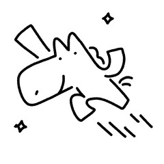 手描きのガッツポーズをしてジャンプする馬キャラクターのラインアート　やる気・頑張る