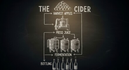 Cider making process diagram chalkboard illustration