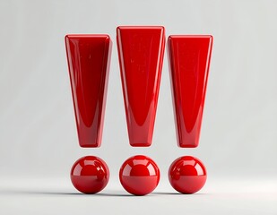 Three Red Exclamation Marks on White Background.