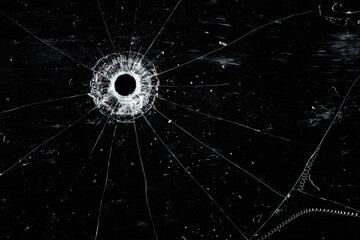 Bullet holes on black glass, overlay design background