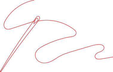 minimalist illustration of a sewing needle with red thread. 