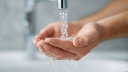 Hand washing hygiene water faucet sink clean splash health safety Hand washing hygiene with running water faucet sink, clean skin and splash detail, health and safety habit for home bathroom care