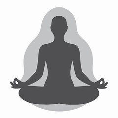 Peaceful human silhouette meditating in lotus pose for wellness