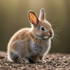 Fototapeta premium A timeless illustration of a small, fluffy domestic rabbit sitting calmly in a simple natural setting, embodying purity and softness ,small ,studio shot ,classic