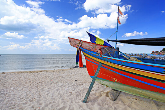 Kolae boat rest in fishing village on Samila Beach Songkhla Province, Thailand