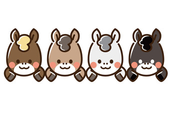 ひょっこり顔を出した4頭の馬