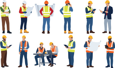 Obraz premium Engineers and Workers Collaborating on Plans in an Industrial Setting