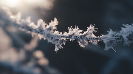Obraz premium Winter's delicate beauty frost crystals shimmer on a branch serene morning light