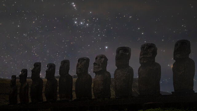 starry sky above the statues of Easter Island