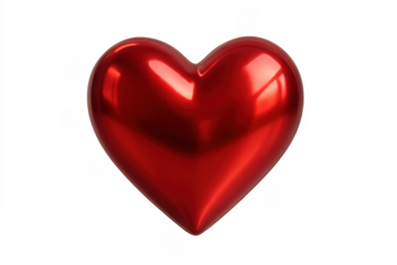 Red heart shiny metallic 3d transparent background