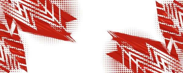  Abstract Grunge Background in Sports Theme with Red Brush Strokes and Halftone Pattern on White Background. Scratch and Texture Elements For Design