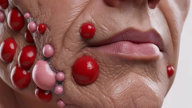 Close up Macro Skin Texture with Red and Pink Blemishes and Pustules Showing