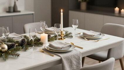 Fototapeta premium Elegant Luxury Holiday Dinner Table Setting Decoration