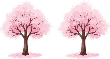 Beautiful pink cherry blossom trees in full bloom with delicate petals, elegant spring floral vector illustration perfect for seasonal nature artwork designs
