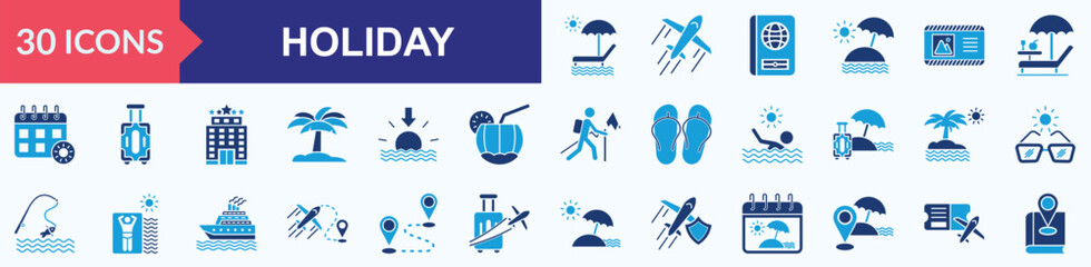 Holidays Flat Blue Icon Set