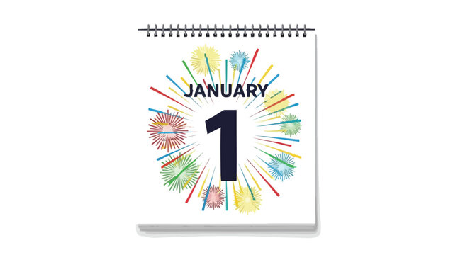 Vibrantly Illustrated Calendar Page Displaying January First with Festive Explosions Marking New Beginnings and Joyful Celebrations as the Fresh