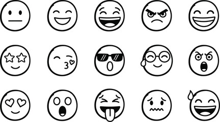 Collection of hand drawn black and white emoji faces