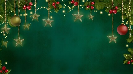 Festive Christmas background glows with ornaments stars berries perfect for holiday greetings and promotions