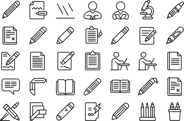 Obraz premium Pencil, Document, and Study Icon Set