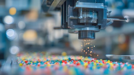 Colorful Resin Molding Machine Creates Modern Industrial Innovation Vivid Sparks Highlight Process