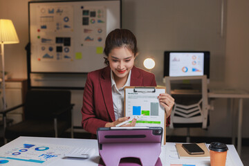Businesswoman presenting financial data during online meeting