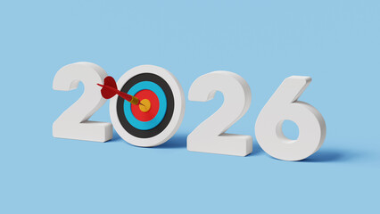 Action plan. New Year Goals. 2026 with Target Icon. Business and Financial Plan, Goal, Target, Resolution, Strategy, Action, Plan, Mission, Motivation. 3D Illustration