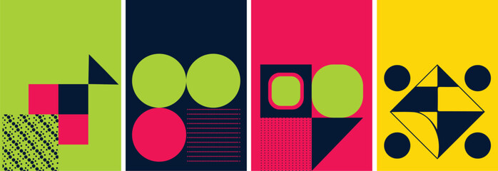 Modern Neon Geometry Pack &ndash; Retro Swiss-Style Posters in Navy, Pink, Lime & Yellow