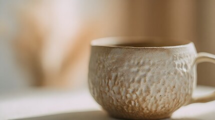 Earthy pottery texture close up reveals artisan craft detail serene tabletop lighting evokes warmth