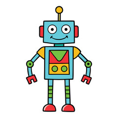 Naklejka premium Cute retro tin toy robot cartoon character with a blank sign isolated on white