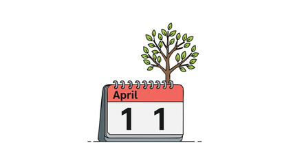 A vibrant April 11 calendar page with a growing tree, symbolizing environmental care and spring growth