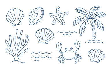 Hand-Drawn Tropical Coconut Tree and Shells