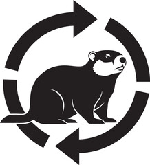 Groundhog silhouette inside circular arrows symbolizing renewal