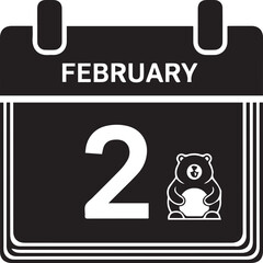 February second calendar page with cute bear icon illustration