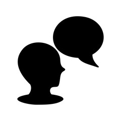 Silhouette of head with speech bubble icon for communication