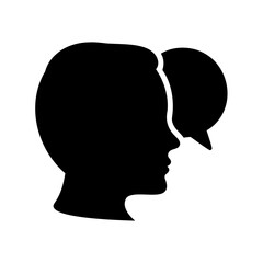 Human head silhouette with speech bubble icon for dialogue
