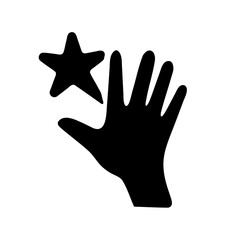 Hand silhouette reaching for a star: goal, dream, success icon
