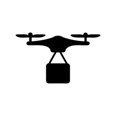 Drone delivery service icon: package transported by quadcopter