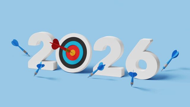 Learn from Mistakes, Aim for Success, DO NOT Miss Opportunities, Clear Road map, Strategic Planning, Career Goals, Motivation. 2026 with Bullseye Dart Hitting the Target. 4K 3D Video Animation