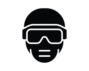 Silhouette of a person wearing protective goggles and face mask