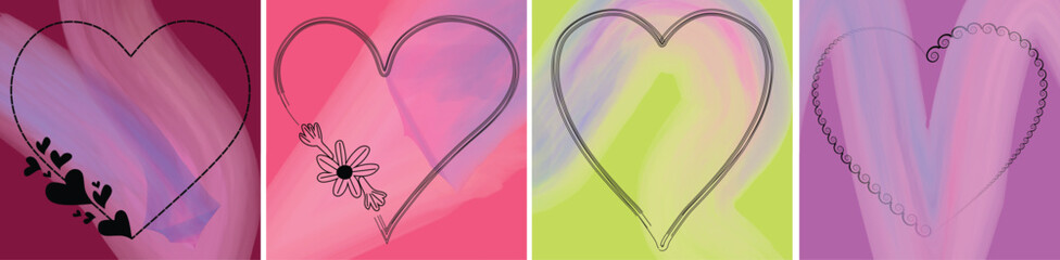 Pastel Line Heart Icon Pack &ndash; Soft Watercolor Romantic Vector Shapes & Minimal Love Line Illustrations