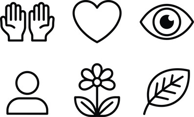 Simple line art icons for human connection and nature appreciation hands open hands