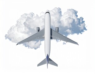 Top-Down View of White Airplane for Travel isolated on white