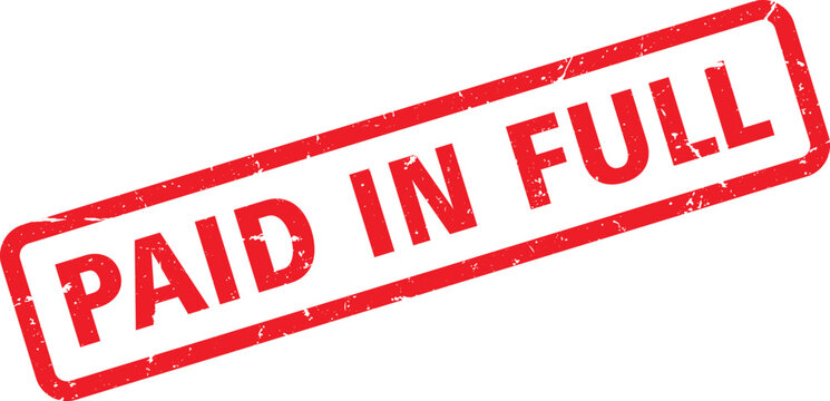 Red Distressed Paid in Full Rubber Stamp Impression on White Background