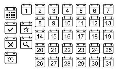 Set of Calendar Line Icons. Contain Icons as Date, Event, Agenda, Planner, Set of Calendar days 1 to 31. Flat vector illustration design