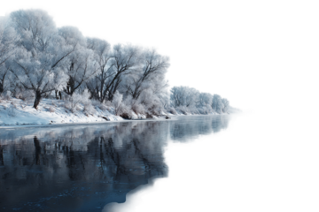 Serene frozen lake isolated on transparent background