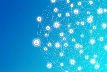 digital network connection with user icons on blue technology background